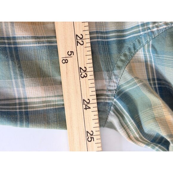 High Noon Western Pearl Snap Long sleeve Button Shirt Mens L Blue Plaid Cowboy - Picture 6 of 9